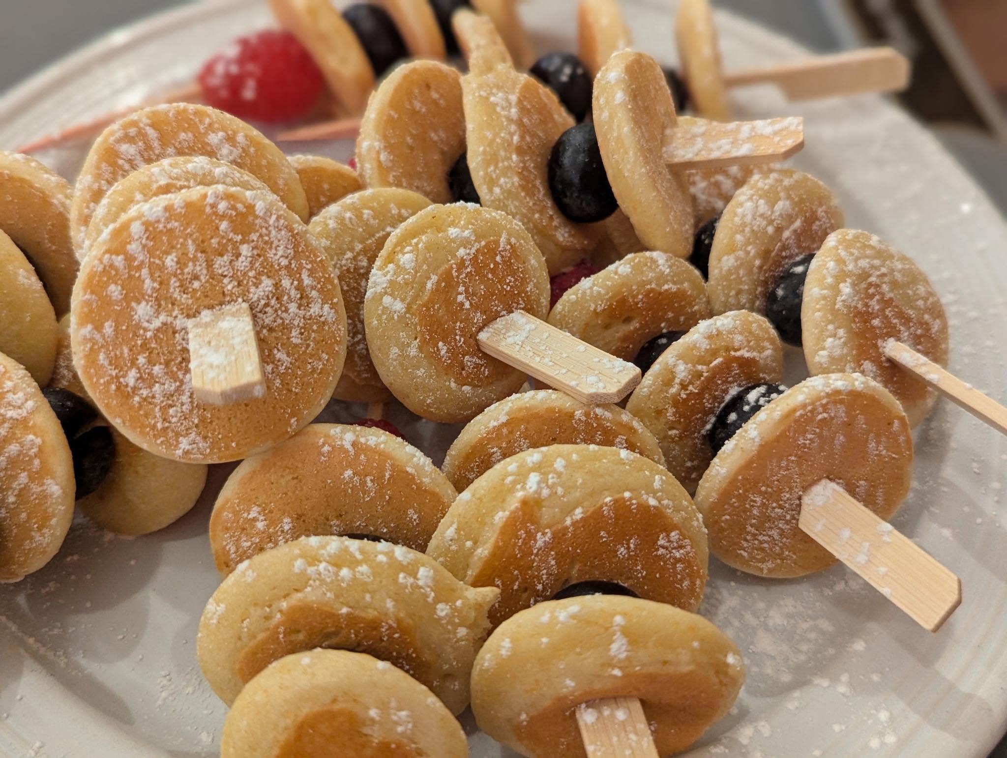 Mini pancake and berry skewers from a Sunnyside catered breakfast bar