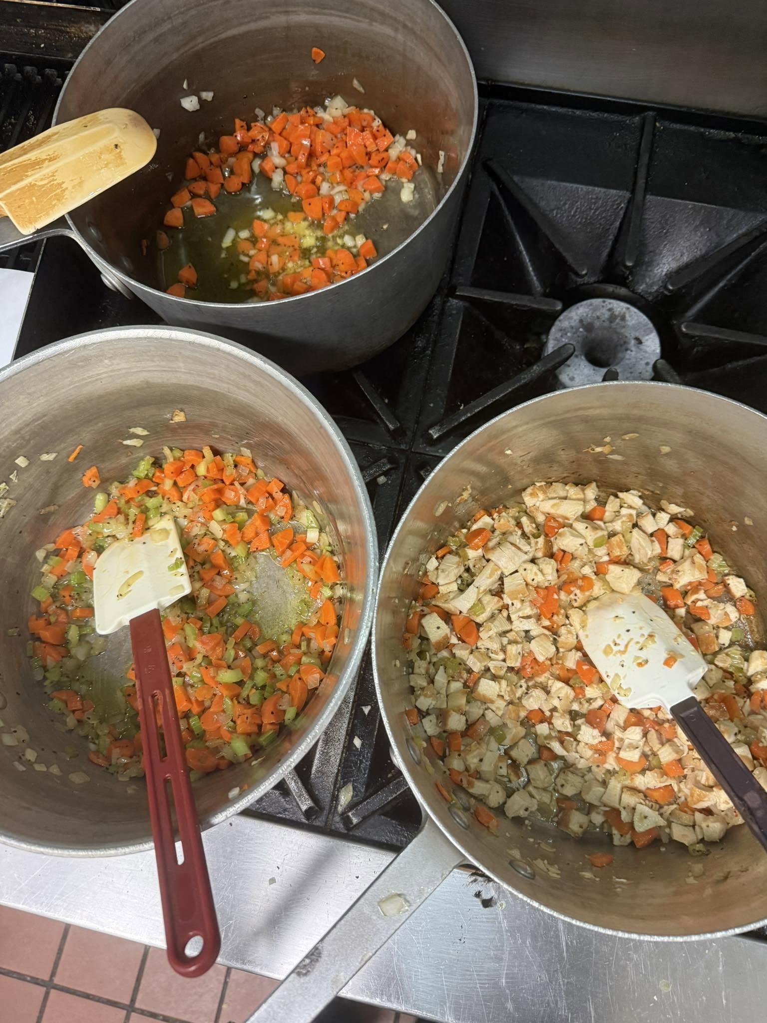 Vegetables being prepared in pots in the Sunnyside kitchen